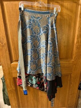 Multi-Color Sari Reversible Silk Wrap Skirt